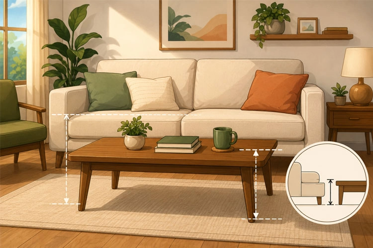 how tall should a coffee table be compared with sofa seat height
