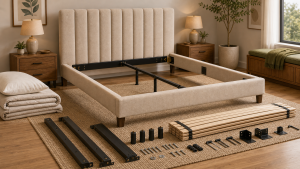 Upholstered Bed Assembly Guide: Slats, Side Rails, And Center Support